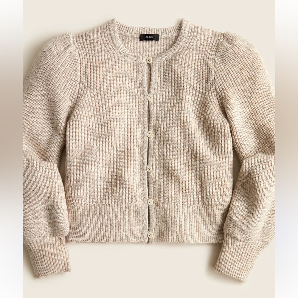 J. Crew Cream Lightweight Puff-Sleeve Alpaca Blend Cardigan